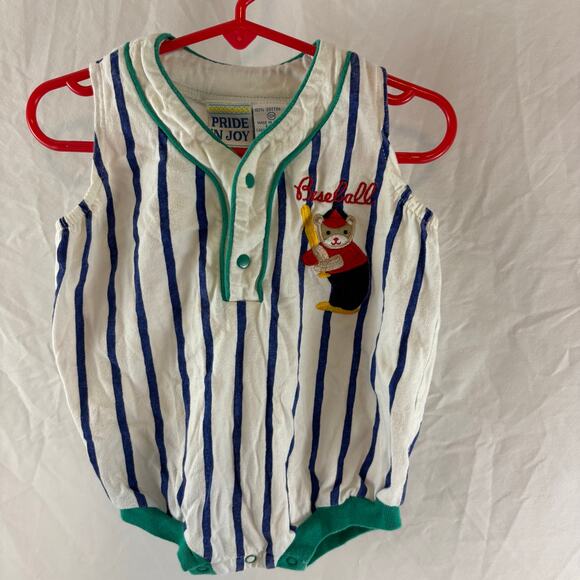 Pride N Joy Vintage Baseball Bear Bubble Romper Size 12 Months - Picture 1 of 5